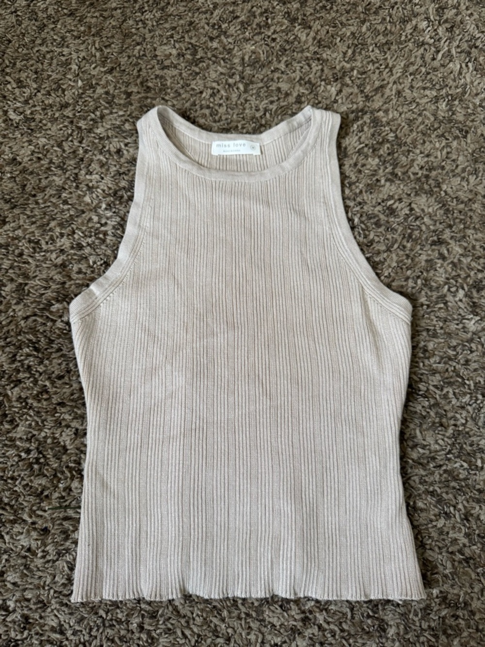 Miss Love Ribbed High-Neck Tank Top in Cream